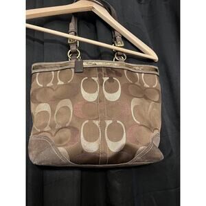 Coach Beaded Gallery East West Medium Chocolate Bronze Metallic Purse Tote Gold